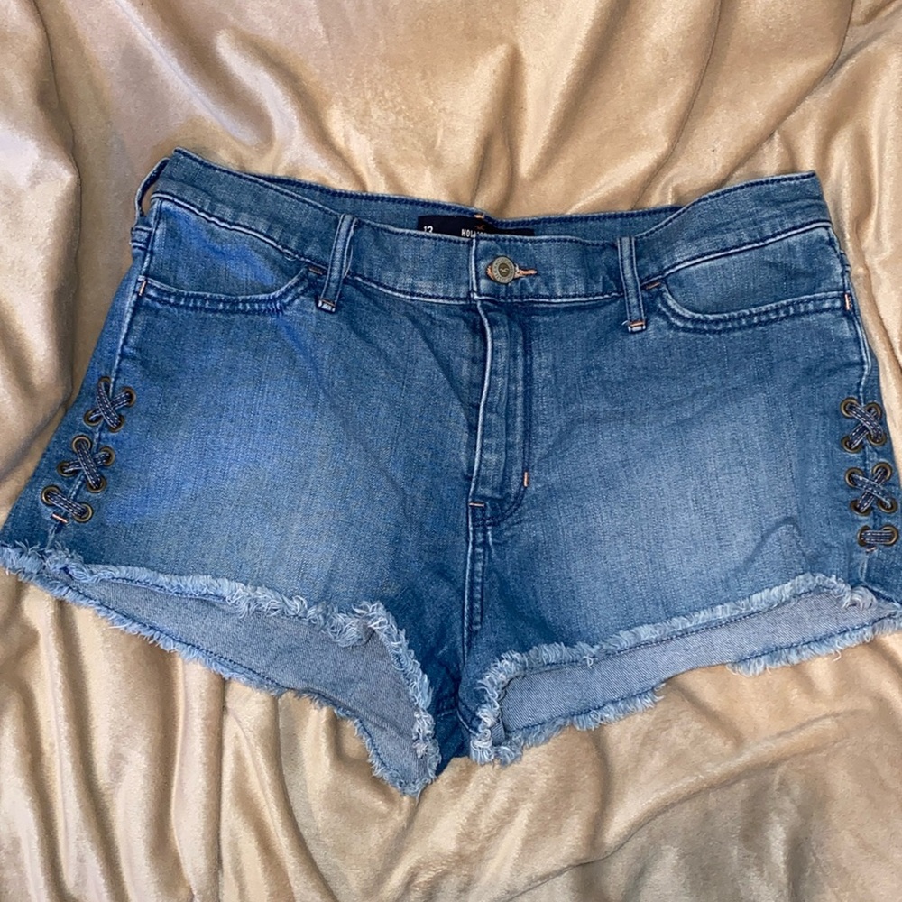 Hollister denim short shorts with laced up sides